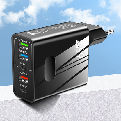 3.1A standard 65W fast charging mobile phone charger type-c PD+3USB multi port travel charging head
