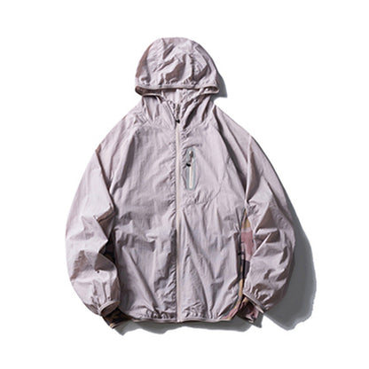 Camouflage Spliced Thin Hooded Sun Protection Clothing Men's Outdoor Sports Reflective Design Casual Jacket Trendy