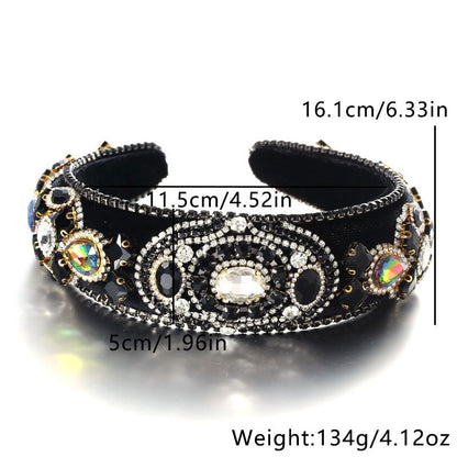 Fashionable Baroque Retro Inlaid Colored Water Diamond Sponge Head Hoop