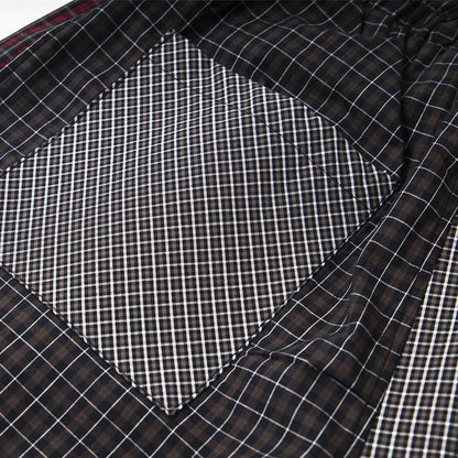 Small Plaid Casual Pants Men's Hip Hop Trendy Fashion Irregular Patchwork Unique Straight Leg Long Trousers
