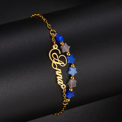 DIY letter bracelet personality cat's eye stone five-pointed star double-layer stacking hand jewelry bracelet