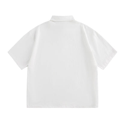 Alphabet Print Short Sleeve Shirt Workwear Japanese Style Loose Casual Design Summer Collar Shirt Men's Trendy