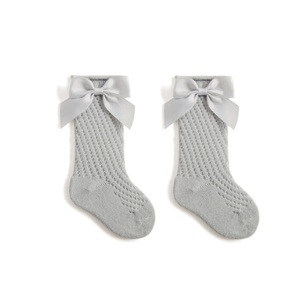 Children's Socks Combed Cotton Girl Baby Bow Princess Socks Hollow Mesh Dance Socks