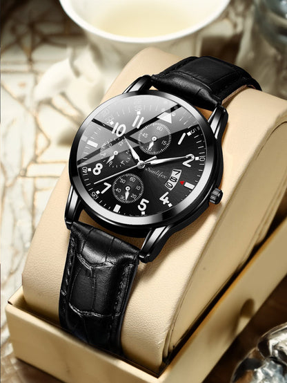 New Men's Watch Student Men's Night Light Waterproof Sports Leather Strap Black Quartz Watch