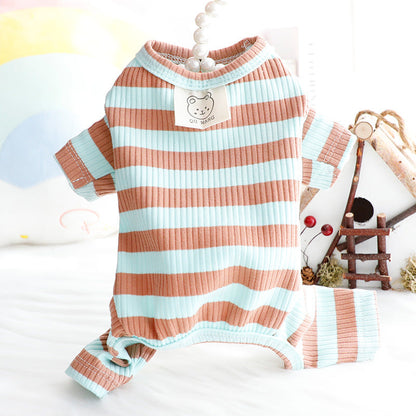 Dog Clothes Spring and Summer Thin Wide Striped Four-legged Home Clothes Bottoming Shirt Small Dog Teddy Pet
