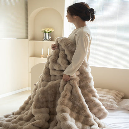 Double-sided Rabbit Fleece Blanket Solid Color Faux Fur Plush Blanket Soft Warm Throw Blanket For Couch Sofa Nap Blanket For Winter