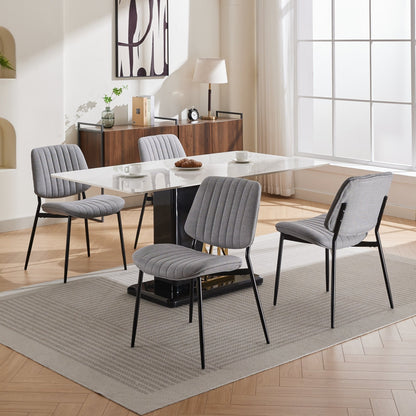 2-piece retro linen chair set with curved wooden backrest, cushioned seat, adjustable metal legs, (gray linen)
