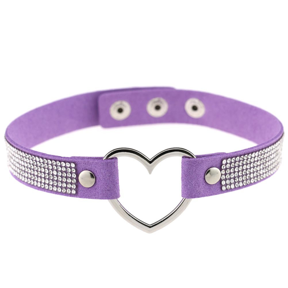 Japan's Harajuku Soft Girl Black Rhinestone Peach Heart Love-Shaped Collar Women's Neck Strap Collarbone Necklace Short