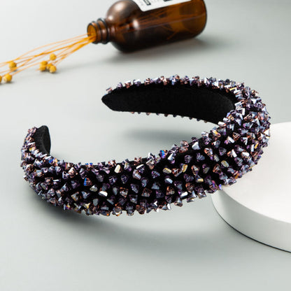 New Baroque Headband Feminine Color Hand-Stitched Glass Bead Headband Thin Sponge Headband