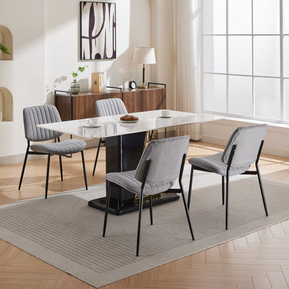 2-piece retro linen chair set with curved wooden backrest, cushioned seat, adjustable metal legs, (gray linen)