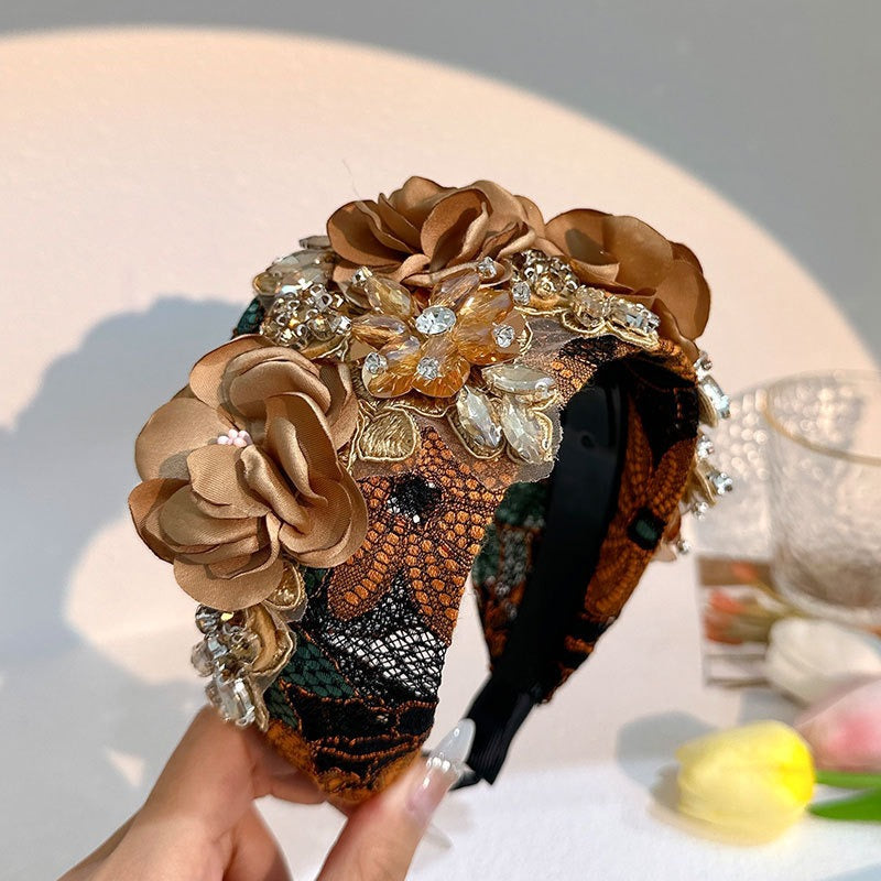 Handmade fabric flower headband and water diamond headband