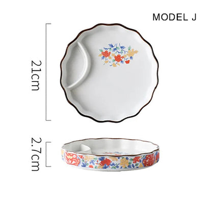 Dumpling plate sushi plate round square plate with soy sauce and vinegar partitioned snack plate ceramic plate for home use