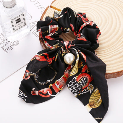 New Pearl Pendant Large Intestine Ring Hair Loop Women's Bundle Hair Knot Big Bow Knot Hair Rope
