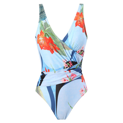 European and American conjoined vacation beach hot spring swimsuit French retro conjoined bikini