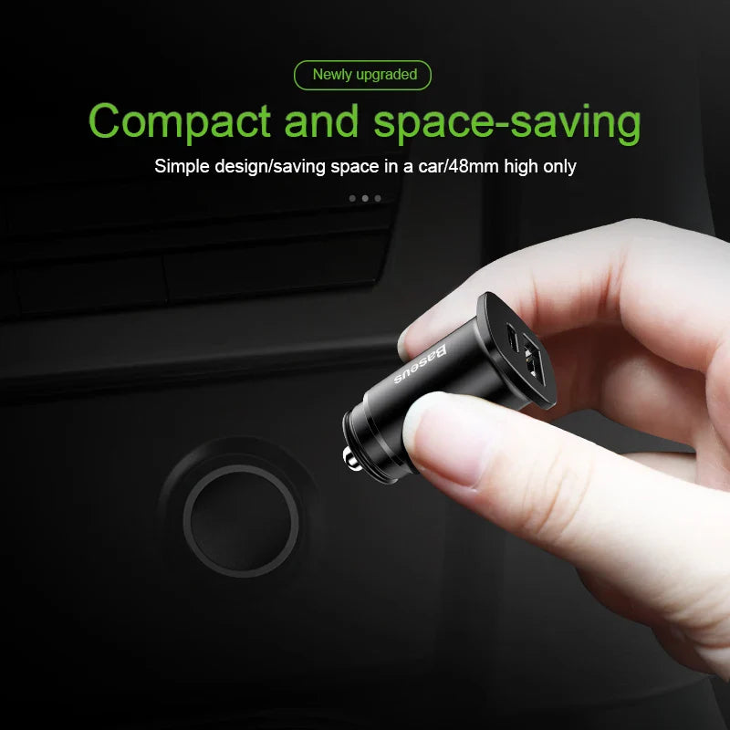Baseus 30W Dual USB C PD Quick Charge QC 4.0 Car Charger For Mobile Phone Charger Fast USB PD Type C AFC SCP Car Phone Charger