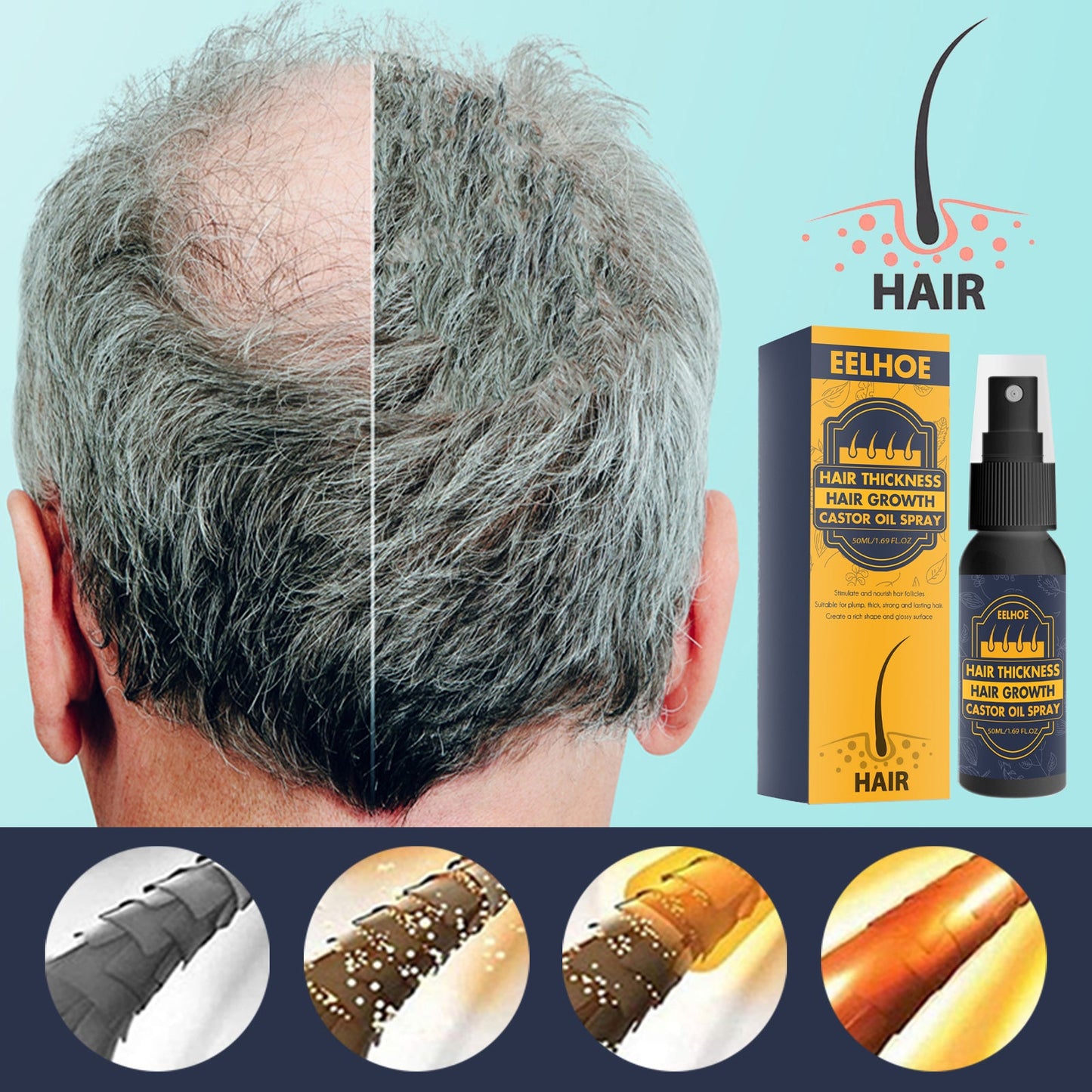 Dense Castor Oil Nutrient Solution, Hair Prevention, Moisturizing Hair Follicles Massage Repair Hair Hair