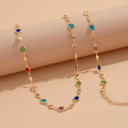 Bohemian style inlaid colorful crystal body chain ins style alloy versatile waist chain