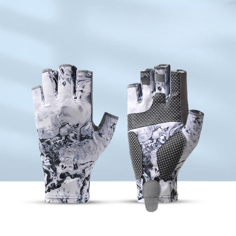 Fishing Half finger Road Asian Gloves Men and Women Ice Silk Sunscreen, Sweat Absorbent, Breathable, Anti slip, Anti stab Outdoo