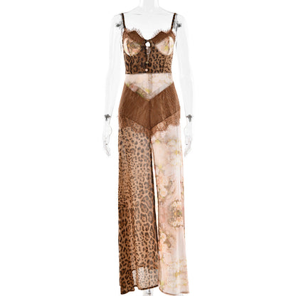 Sexy Women's Strapless Long Dress with Forked Hemline Style Spaghetti Strap Chiffon Dress