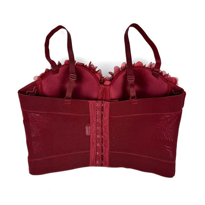 French mesh see through fishbone corset with chest cushion three-dimensional flower shaped outerwear beautiful back