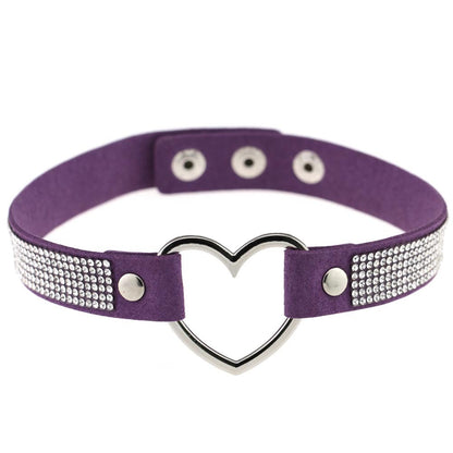Japan's Harajuku Soft Girl Black Rhinestone Peach Heart Love-Shaped Collar Women's Neck Strap Collarbone Necklace Short