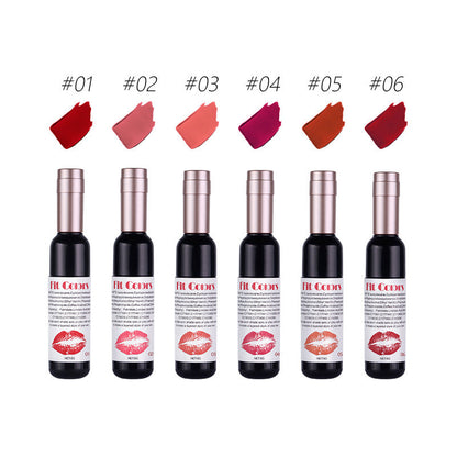 Fit Colors Red Wine Bottle Non Stick Cup Matte Lip Gloss Fog Face Velvet Lip Gloss Liquid Lipstick 6 Pcs Set