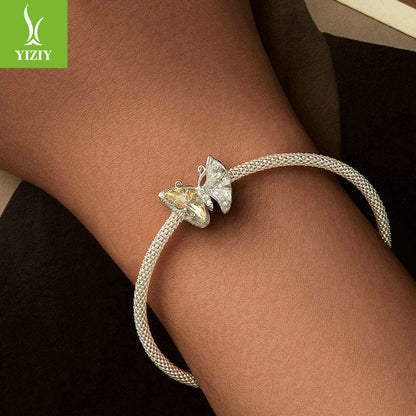 Yinziyun Original Ginkgo Butterfly DIY Bracelet Beads Forest Romantic Golden Butterfly s925 Pure Silver Beads