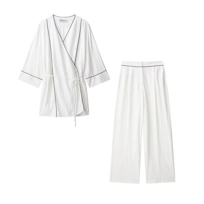 Style Women's Fashion Casual Rolled Edge Double-Breasted Jacket Wide Leg Pants