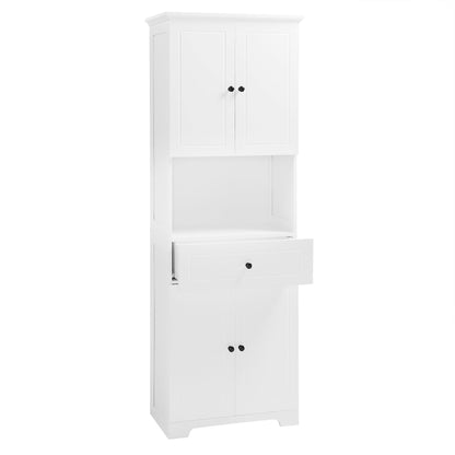 Tall Bathroom Cabinet with Four Doors, Large Storage Space Open Shelve, Upper Storage Cabinet, Whit