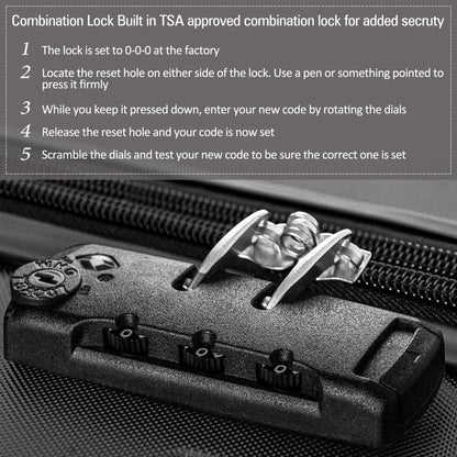 Black 3 Piece Luggage Set Hardside Spinner Suitcase with TSA Lock 20" 24' 28" Available