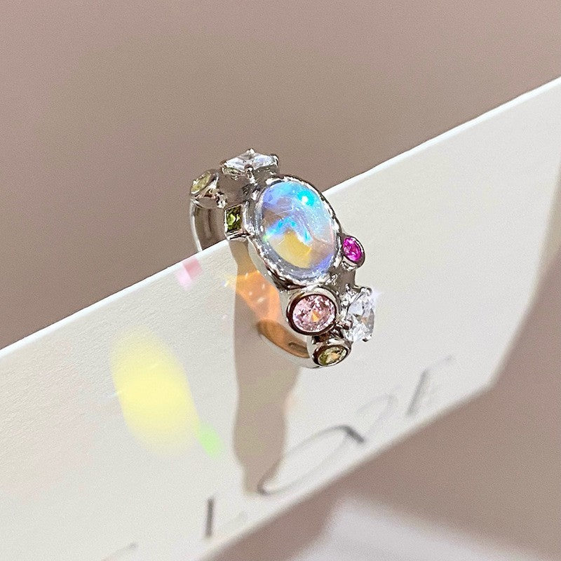 Dopamine love colored zircon diamond ring female niche index finger high-end fashion personality open ring