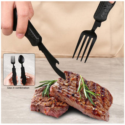 Multifunctional camping tableware stainless steel knife fork spoon, outdoor portable survival eating tools