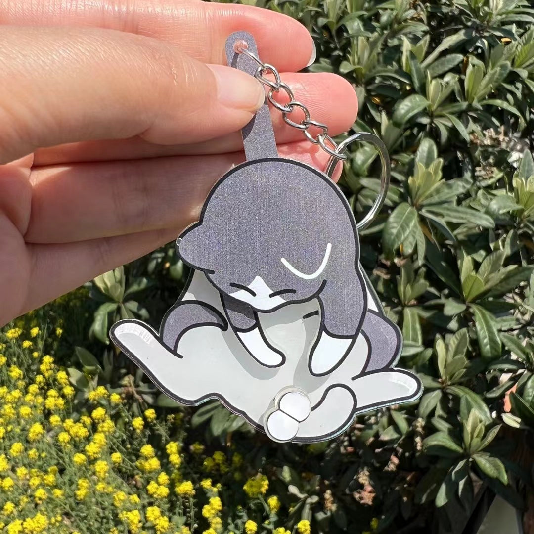 Creative Pulling and Playing Egg Cat Keychain Pendant Cute and Bizarre Spinable Bag Pendant