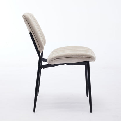 2-piece retro linen chair set with curved wooden backrest, cushioned seat, adjustable metal legs, (Beige Linen)