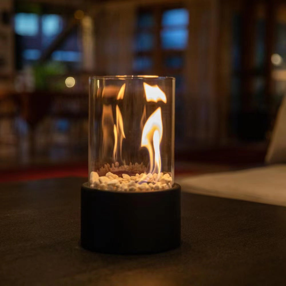 Desktop alcohol fireplace light indoor stainless steel small portable heating stove circular glass bar atmosphere light