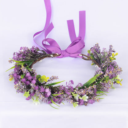 Flower garland headpiece simulation full sky star small floral ribbon lavender hair accessory studio Hanfu headband