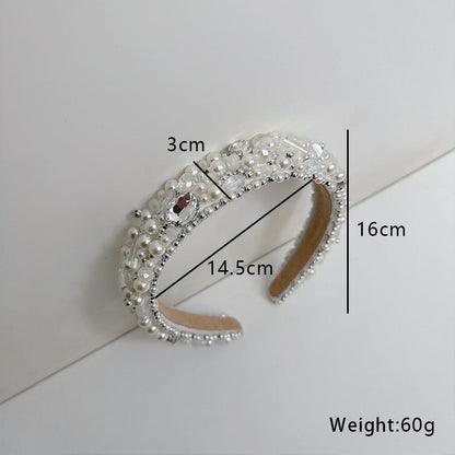 New handmade beaded crystal pearl retro exaggerated internet celebrity hot selling thin edge hair accessories