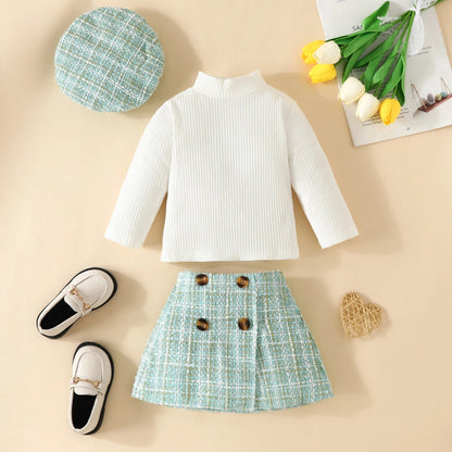 ma&baby 6M-3Y Toddler Infant Newborn Baby Girls Clothes Sets Knit Long Sleeve Tops Plaid Skrits Hat Fall Spring Outfits  D05