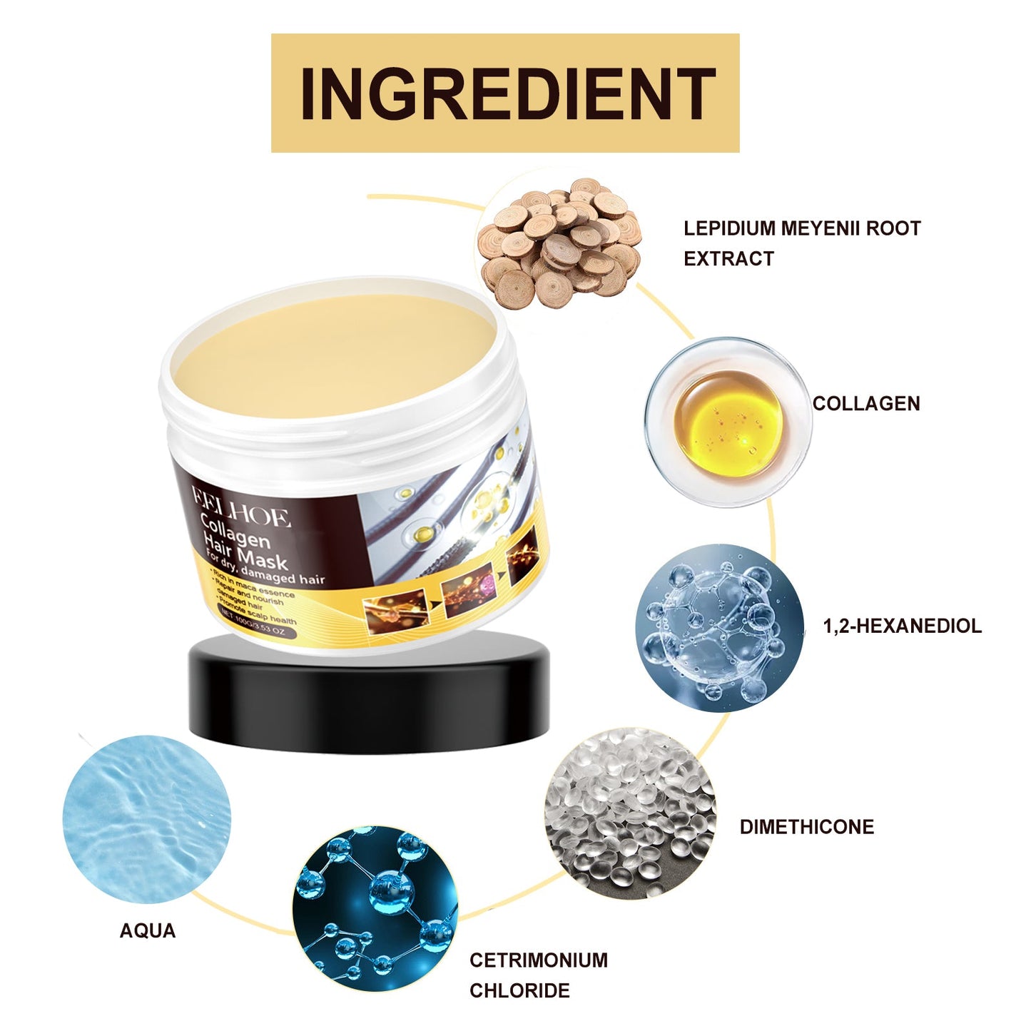 Maca Essence Repair Collagen, Repair Dry Short-Tempered Knot Hair Strong Moisturizing Smooth Hair Film