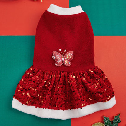 Autumn and Winter New Pet Plush Clothes Christmas Dog Dress Small Dog Teddy Dress Cat Clothes
