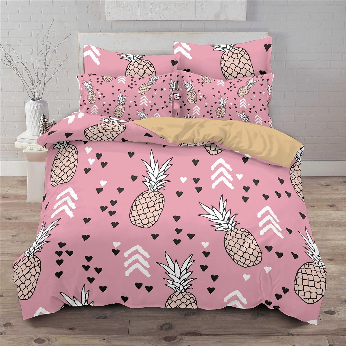 Small fresh pineapple 3D printed three-piece European and American bedding cover