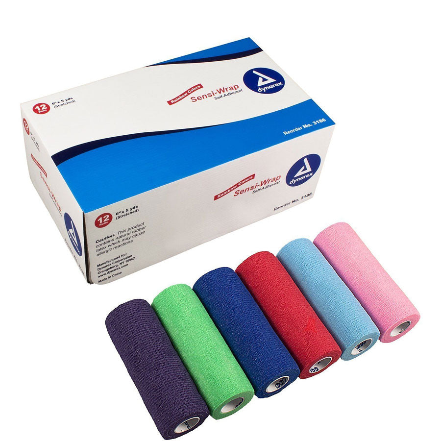 Dynarex Sensi Wrap Self Adherent Wrap - Rainbow, 2 of Each Color, 6"x 5 yards., 12/cs