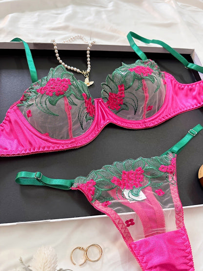 Underwear three-point sexy mesh embroidery perspective fun lingerie set women's T-pants temptation
