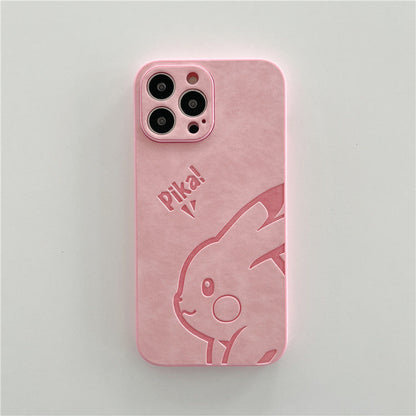 Cute Pikachu Suitable For iPhone13pro Mobile Phone Shell Leather Apple 12mini/Xsmax Pressed Leather 11