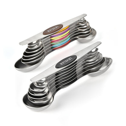 Stainless steel double headed magnetic suction spoon 8-piece set 9-piece set baking tool scale spoon set kitchen seasoning spoon