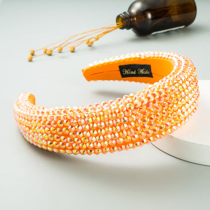 Ins Super Flash Full Drill 4.5cm Wide Brimmed Headdress Thickened Sponge Solid Color Headband Ladies Press Release Art Headband