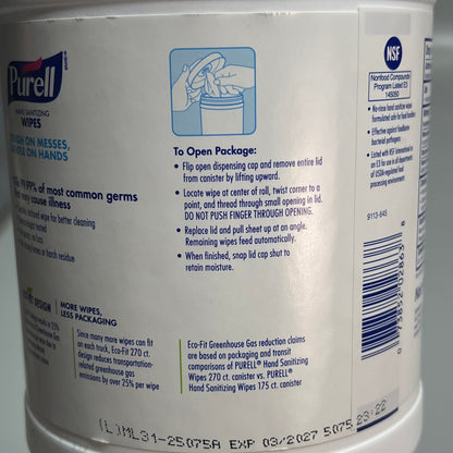 PURELL (2 PACK, 270 EACH) Hand Sanitizing Wipes Fresh Citrus Scent BB 03/27