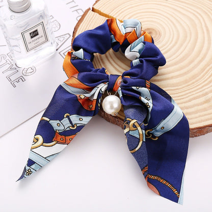 New Pearl Pendant Large Intestine Ring Hair Loop Women's Bundle Hair Knot Big Bow Knot Hair Rope