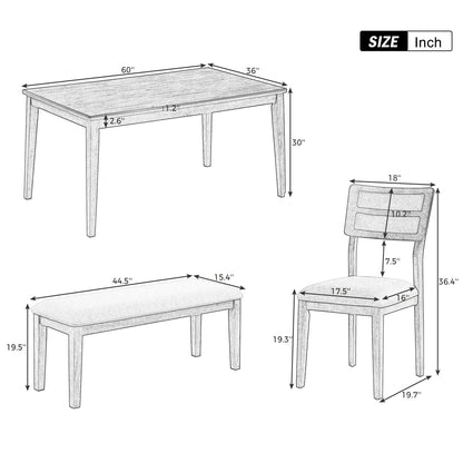 TREXM Classic and Traditional Style 6 - Piece Dining Set, Includes Dining Table, 4 Upholstered Chairs & Bench (Natural Wood Wash）