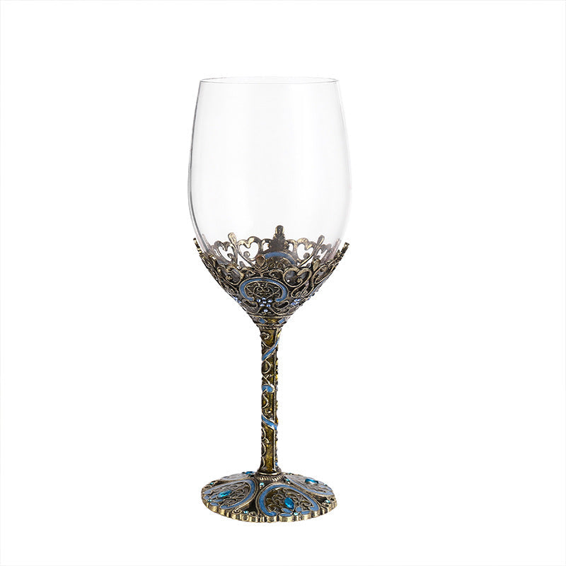 Enamel lead-free red wine cup crystal glass high footed cup decanter set